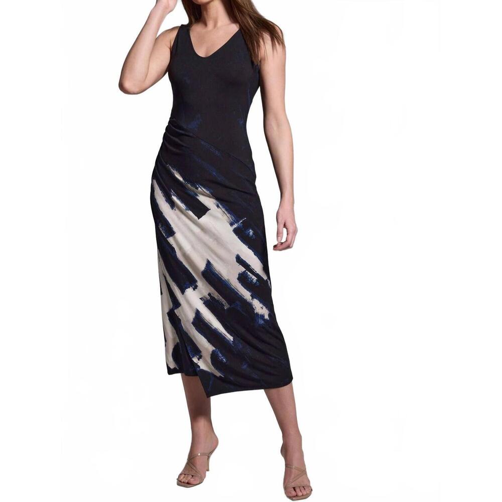 NEW NIC + ZOE abstract ruched knit dress in black multi